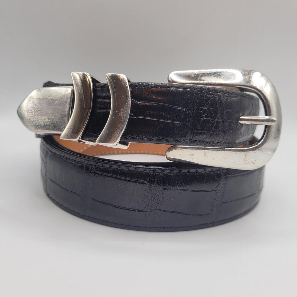 Brighton Belt 42 Black Calfskin Leather Croc Embossed Western Cowboy USA Ranch